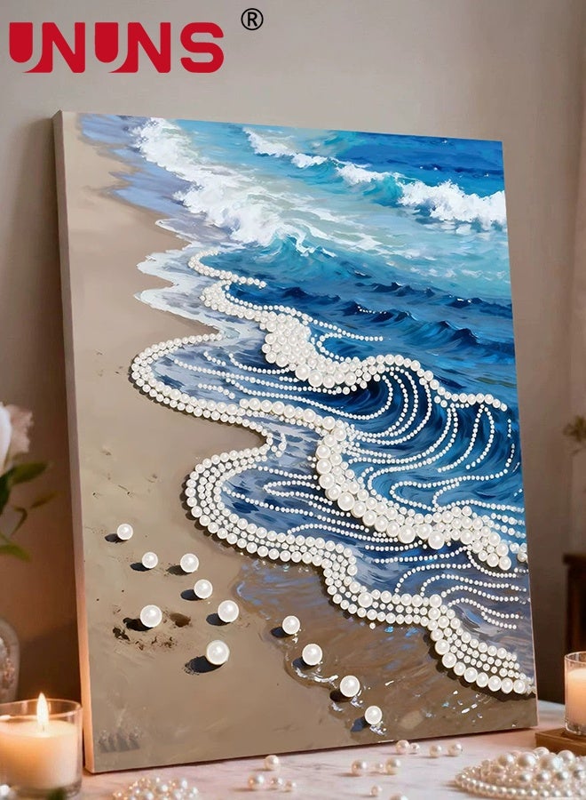 UNUNS طقم رسم لؤلؤة الأمواج للمبتدئين، موضوع DIY المحيط، رسم نقاط لؤلؤة كاملة مع إطار، مستلزمات فنون تخفيف التوتر كهدية لتزيين جدران المنزل - Image 1